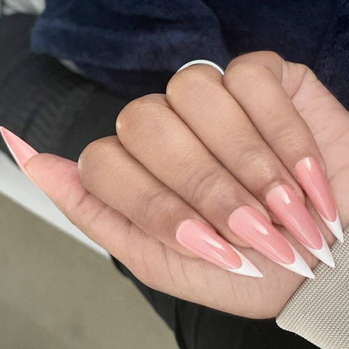 Stiletto long teardrop french - stiletto,